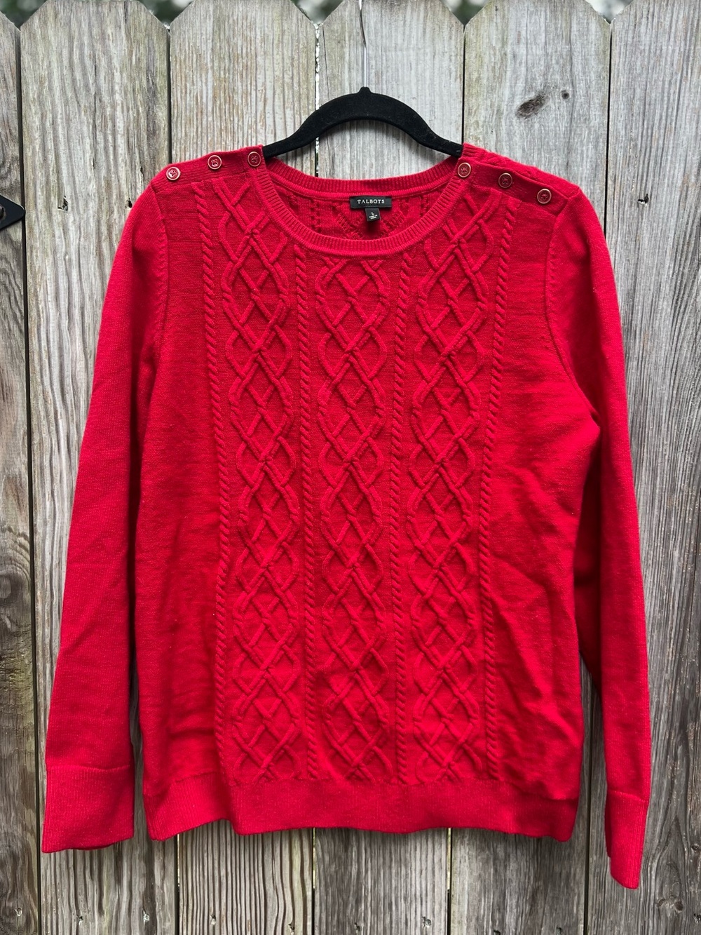 TALBOTS Red Lambswool Blend Cable Knit Sweater Women’s Large